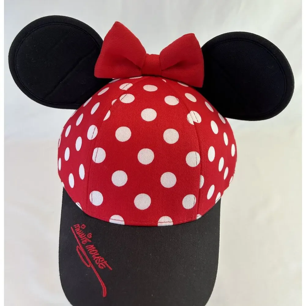 Disney Parks‎ Minnie Mouse Youth Baseball Cap Hat Red Polka Dot Ears Bow